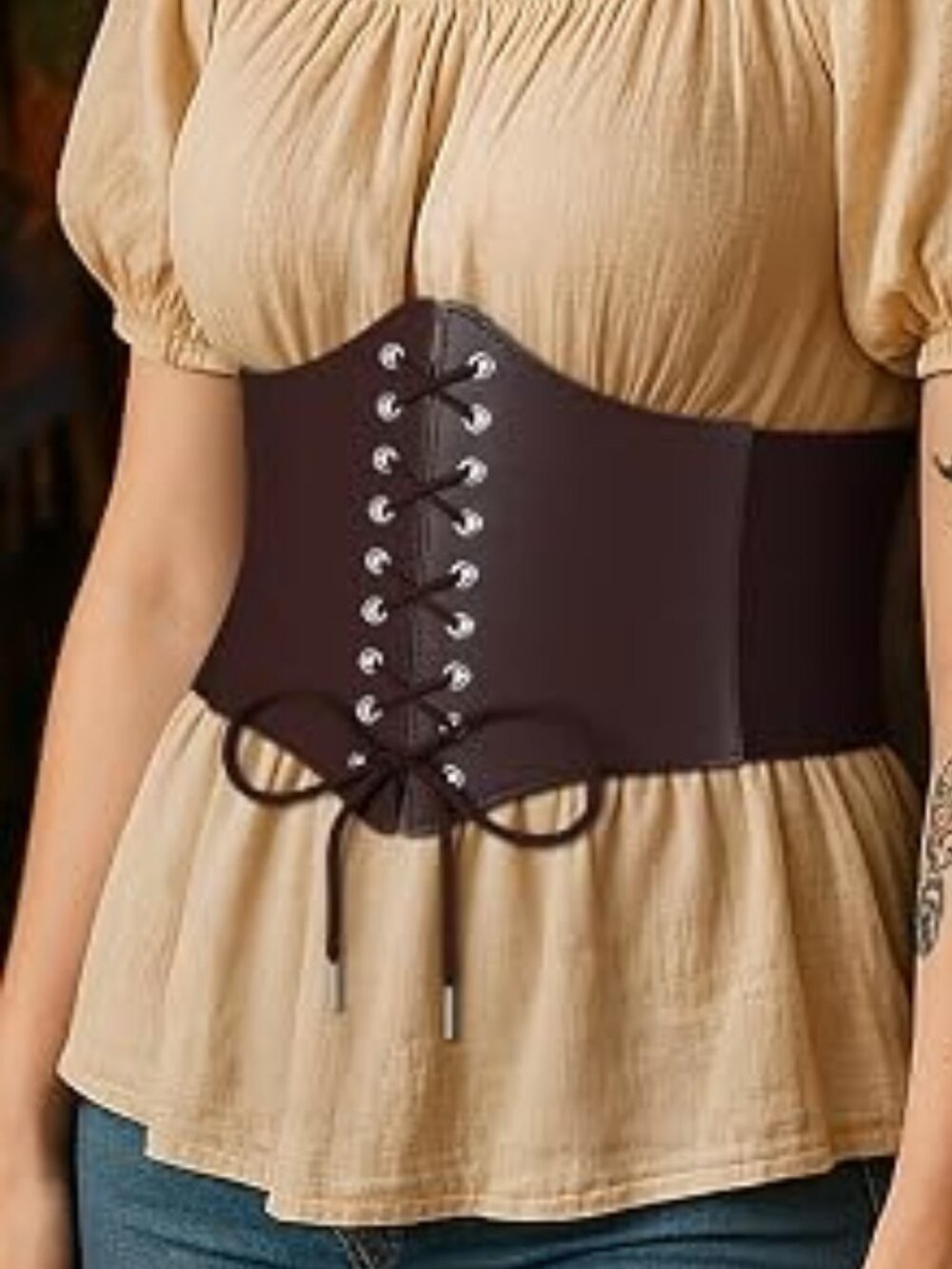Corset Waist Belt for Women, Wide Elastic Tie Waspie Belt for Dresses 4.7i